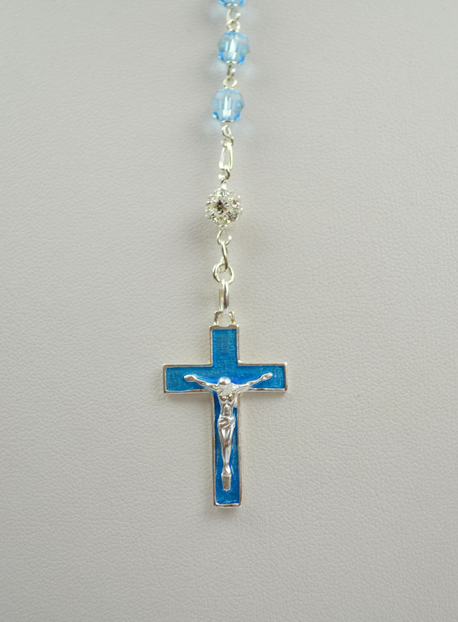 Chapelet en Cristal Bleu Clair & Diamants - Argent (pic 3)