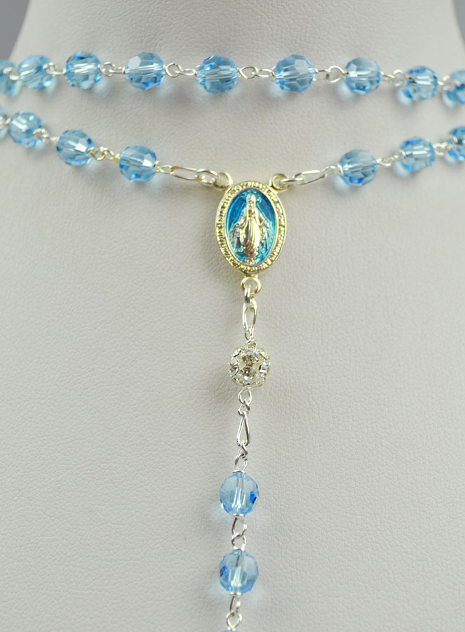 Chapelet en Cristal Bleu Clair & Diamants - Argent (pic 4)