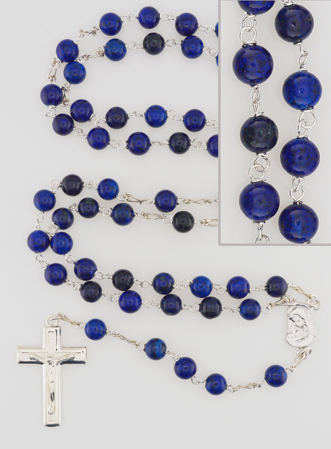 Chapelet en Pierre Lapis Lazuli & Argent Massif 925/1000 (pic 1)