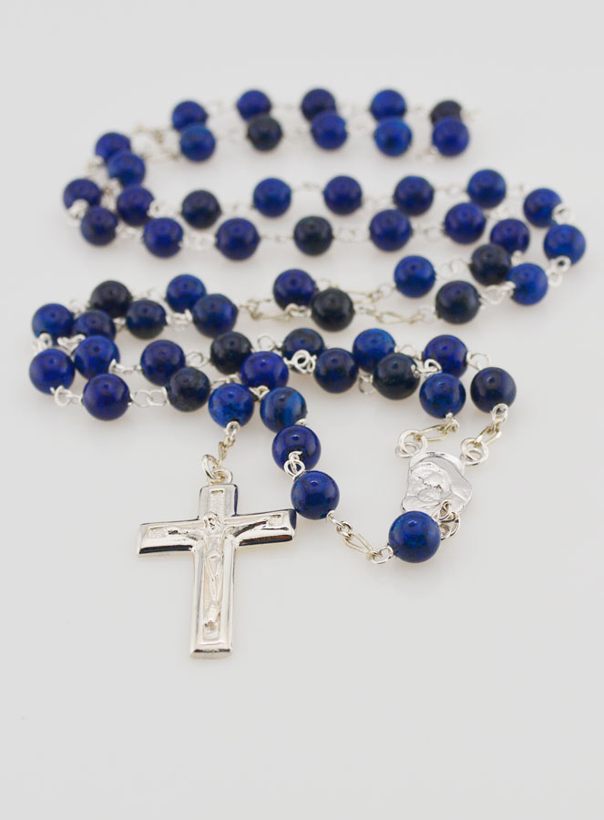 Chapelet en Pierre Lapis Lazuli & Argent Massif 925/1000 (pic 2)