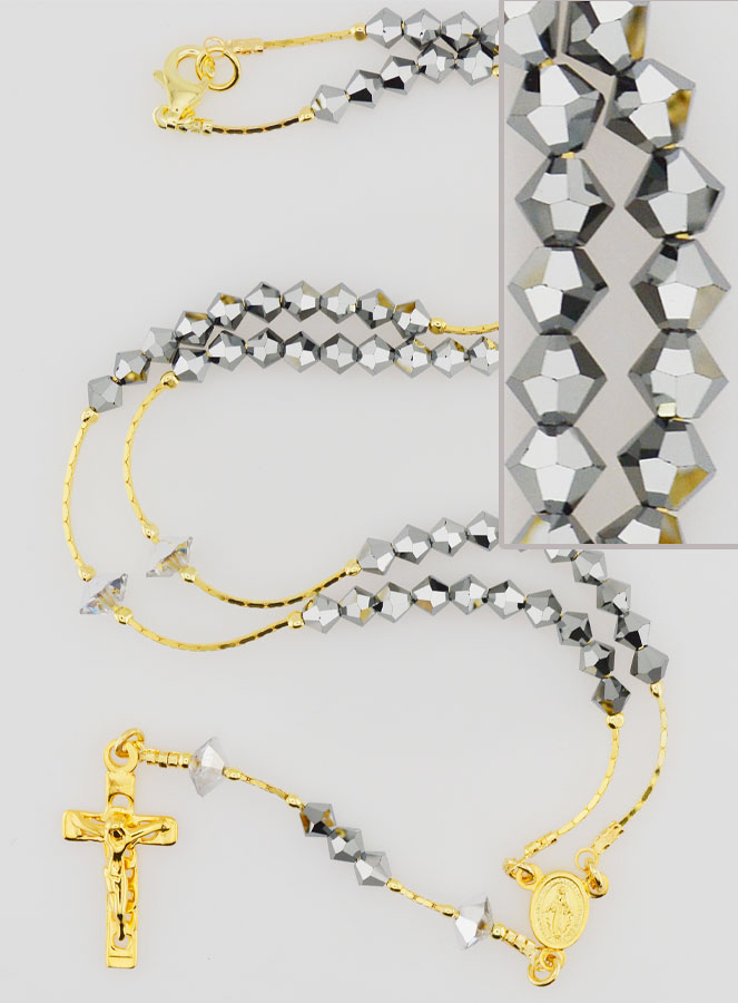 Chapelet en Cristal Noir -  Plaqué Or 18 Carats (pic 1)