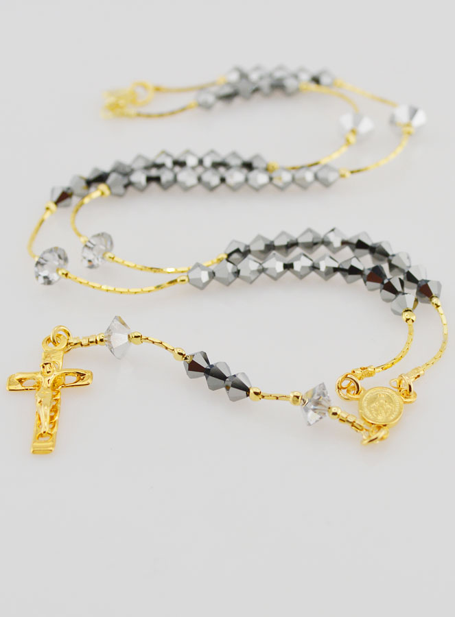 Chapelet en Cristal Noir -  Plaqué Or 18 Carats (pic 2)