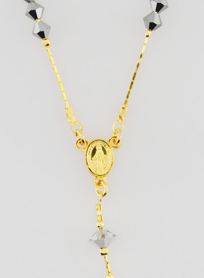 Chapelet en Cristal Noir -  Plaqué Or 18 Carats (pic 3)