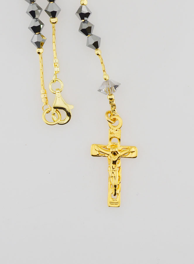 Chapelet en Cristal Noir -  Plaqué Or 18 Carats (pic 4)