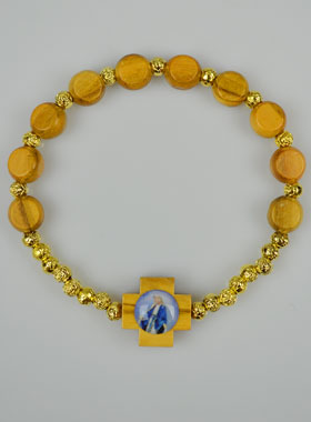 Bracelet Croix en Bois d'Olivier - Vierge Miraculeuse (pic 1)