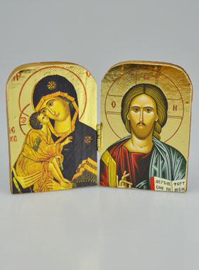 Icône Religieuse Diptyque Vierge de Vladimir & Christ Pantocrator - 7cm (pic 1)