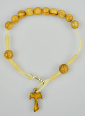 Bracelet Religieux Dizainier en Bois d'Olivier & Croix deTau (pic 1)