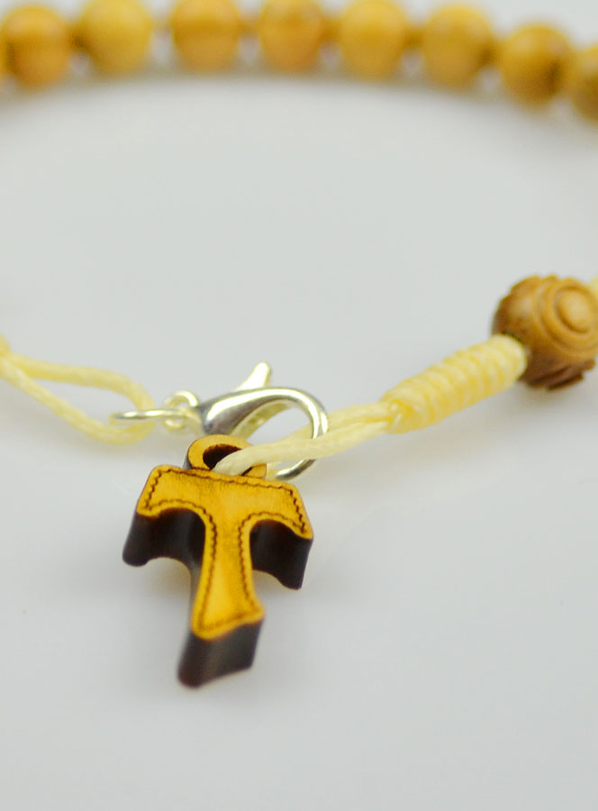 Bracelet Religieux Dizainier en Bois d'Olivier & Croix deTau (pic 4)