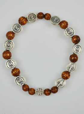 Bracelet Religieux Dizainier Vierge Miraculeuse en Bois Foncé & Croix (pic 1)