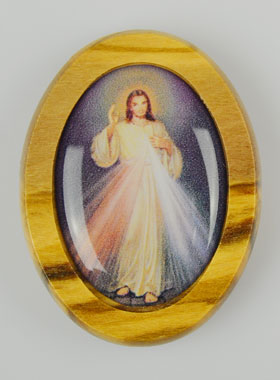 Plaque Auto Christ Miséricordieux en Bois d'Olivier 4cm (pic 1)