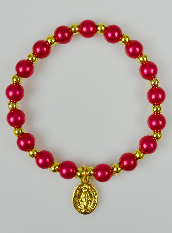 Bracelet Religieux Dizainier Vierge Miraculeuse - Nacre Rouge (pic 2)