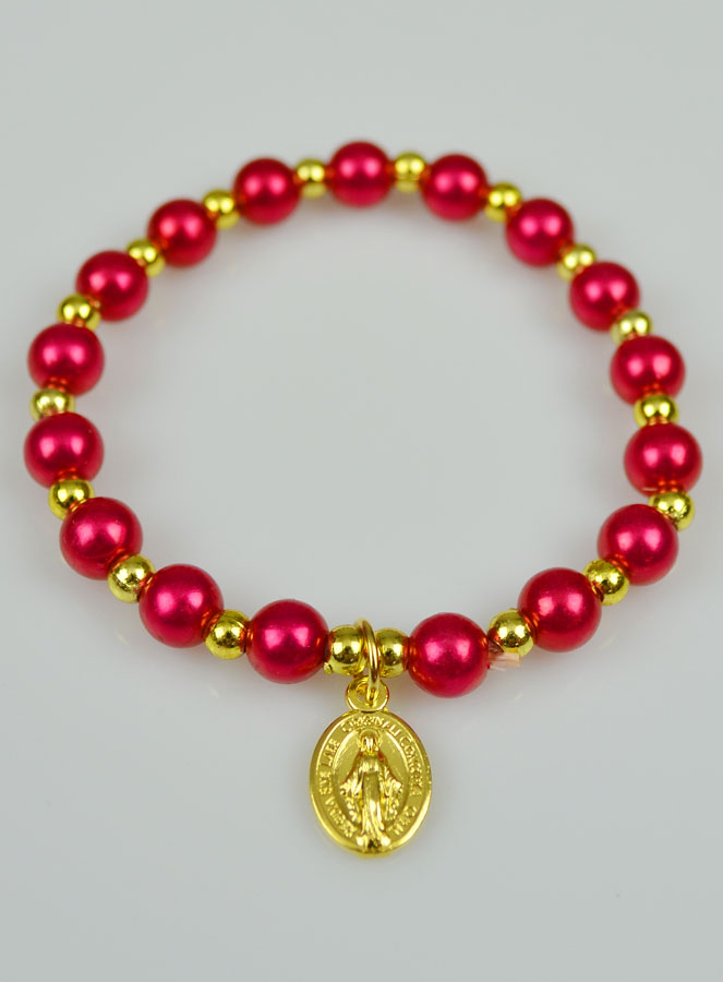 Bracelet Religieux Dizainier Vierge Miraculeuse - Nacre Rouge (pic 3)