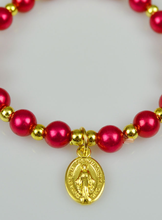 Bracelet Religieux Dizainier Vierge Miraculeuse - Nacre Rouge (pic 4)