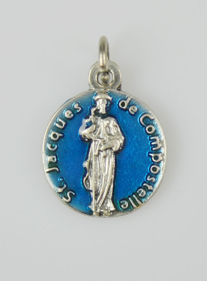 Médaille Pèlerin de Compostelle Argentée & Émail Bleu - 18 mm (pic 3)