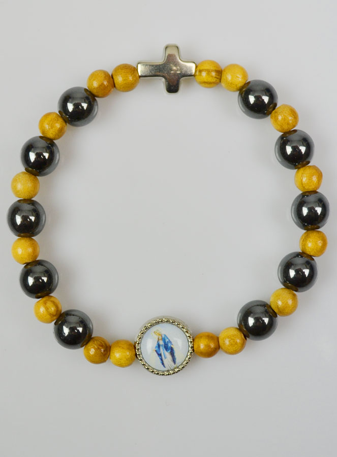 Bracelet Religieux en Pierre Naturelle - Hématite et Bois (pic 2)
