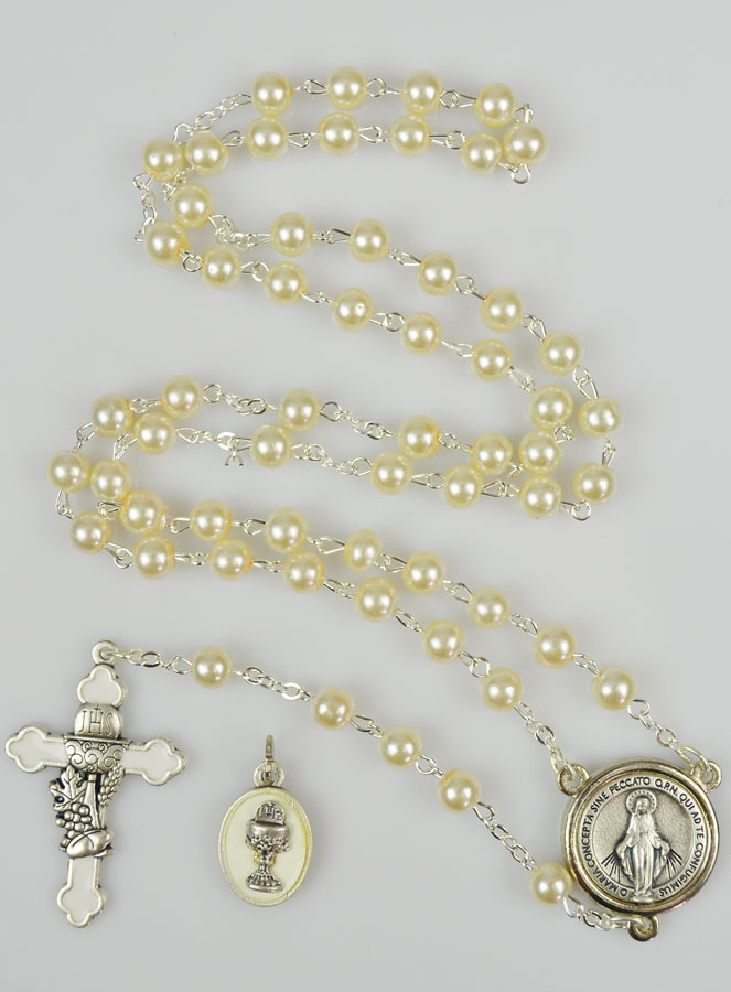 Chapelet en Perles - Communion + Médaille Miraculeuse - Argenté (pic 2)