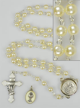 Chapelet en Perles - Communion +  Médaille St Michel - Argenté (pic 1)