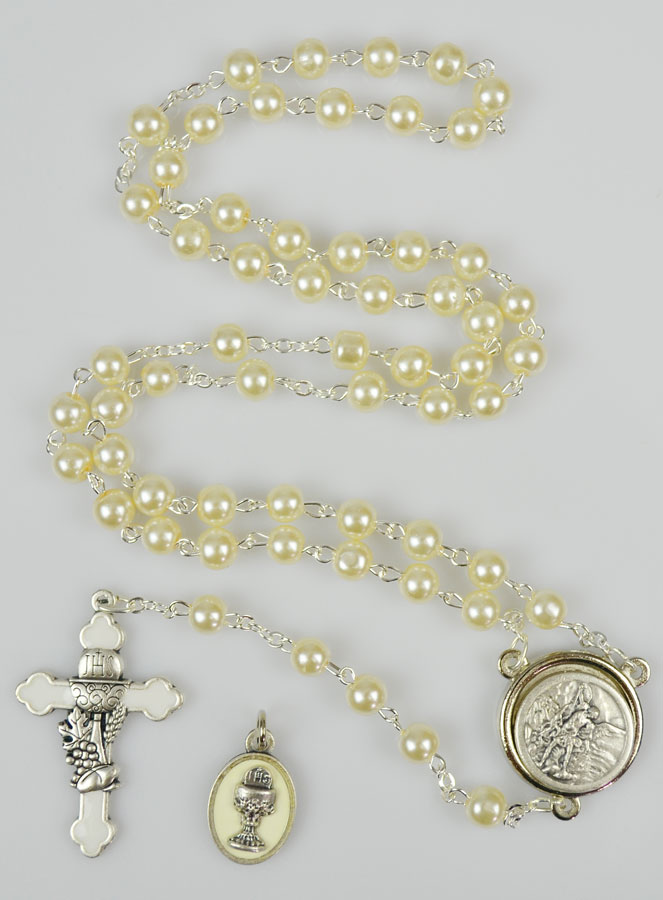 Chapelet en Perles - Communion +  Médaille St Michel - Argenté (pic 2)