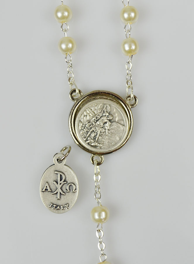 Chapelet en Perles - Communion +  Médaille St Michel - Argenté (pic 4)