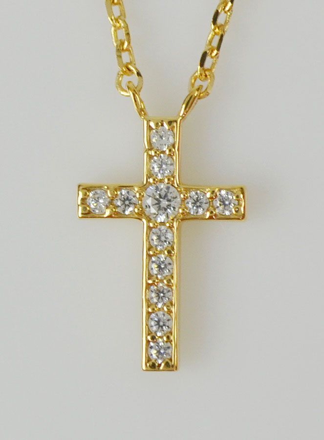 Collier Croix Diamant - Plaqué Or 18k (pic 1)