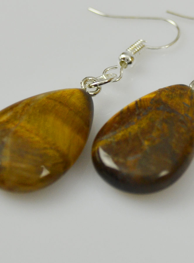 Boucles d'Oreilles Goutte Oeil de Tigre - 24mm (pic 4)