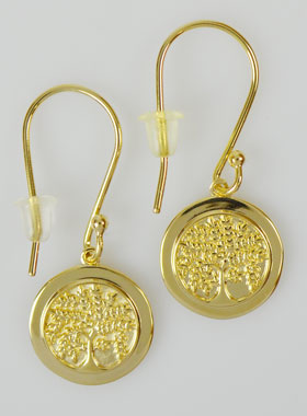 Boucles d'Oreilles Pendantes Arbre de Vie Gravé - Plaqué Or 18k (pic 1)