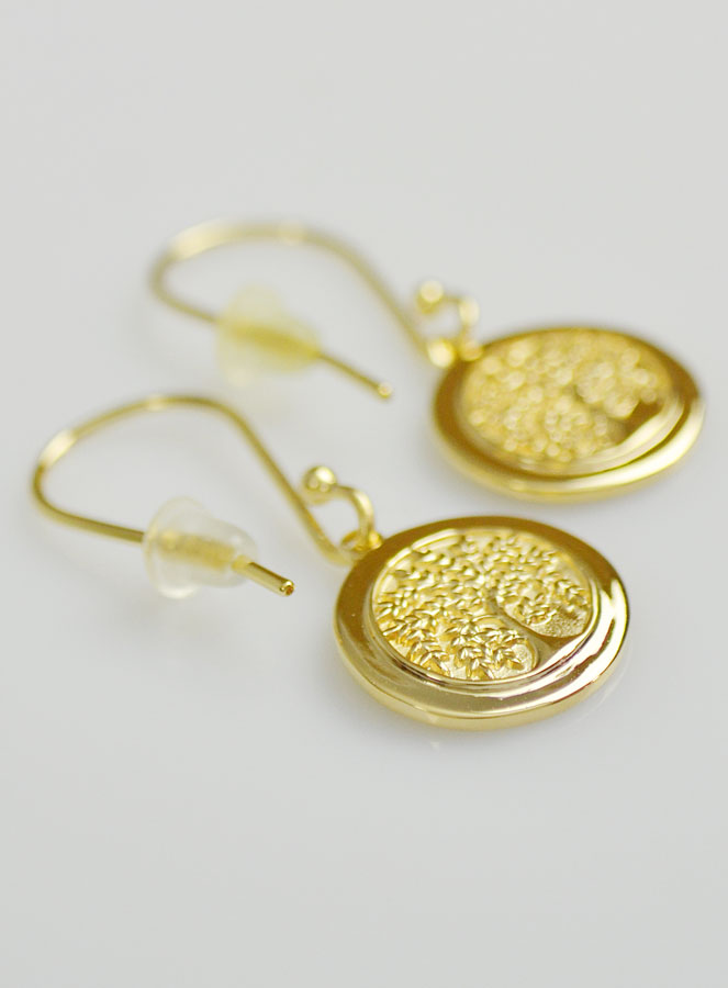Boucles d'Oreilles Pendantes Arbre de Vie Gravé - Plaqué Or 18k (pic 3)