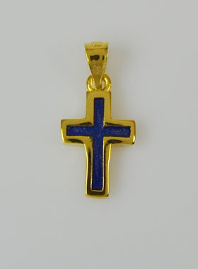 Pendentif Croix en Plaqué Or 18 Carats - Émail Bleu (pic 1)