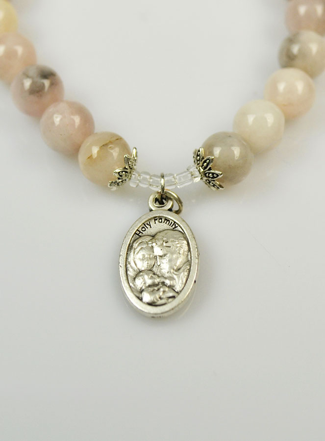 Bracelet Religieux en Pierre d'Agate Rose - St Benoît et Ste Famille (pic 3)