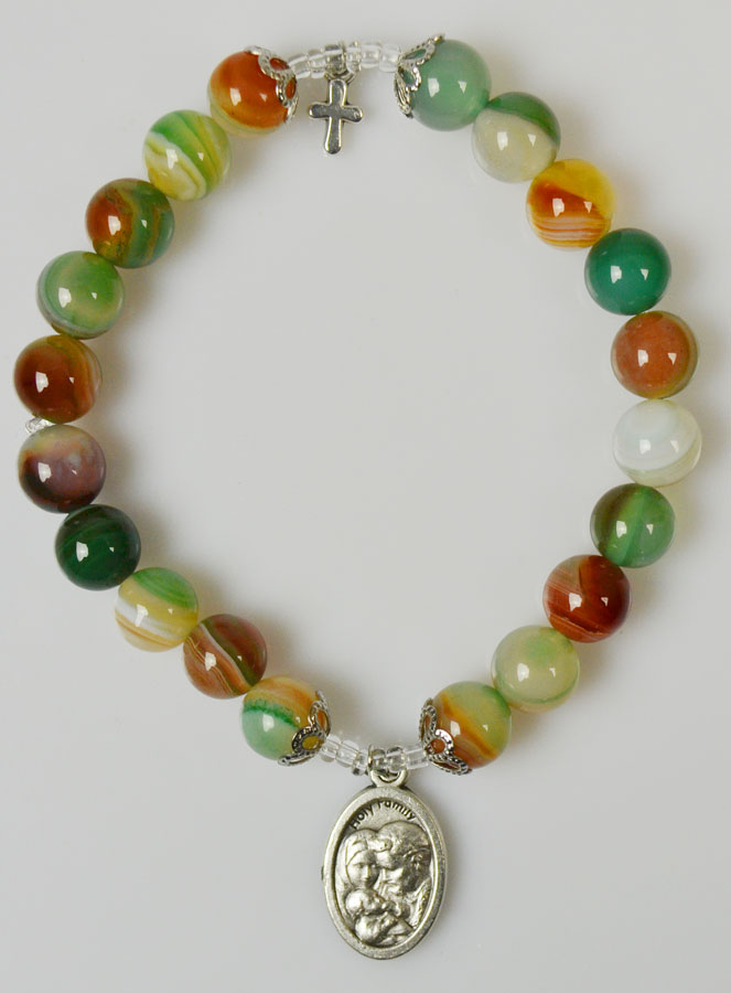 Bracelet Religieux en Pierre Naturelle d'Agate Rubanée - Sainte Famille (pic 2)
