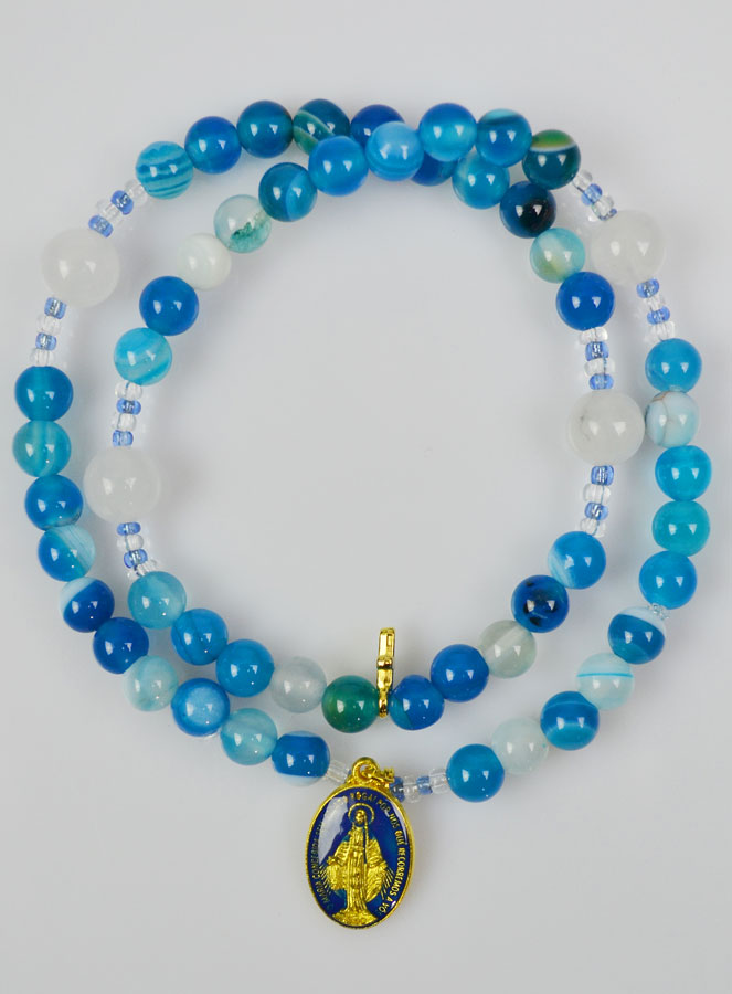 Chapelet en Pierre Naturelle d'Agate Bleue - Médaille Miraculeuse (pic 2)