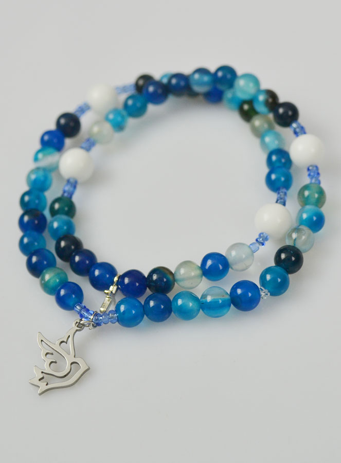 Chapelet en Pierres Naturelles d'Agate Bleue - Esprit Saint (pic 3)