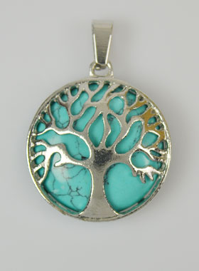 Pendentif Arbre de Vie & Pierre de Turquoise - Argenté (pic 1)
