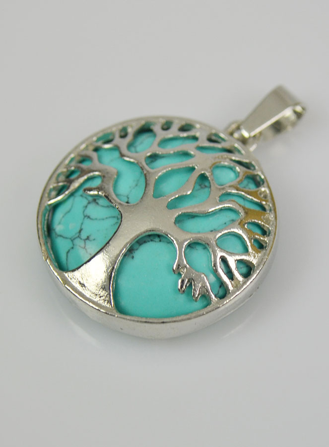 Pendentif Arbre de Vie & Pierre de Turquoise - Argenté (pic 3)