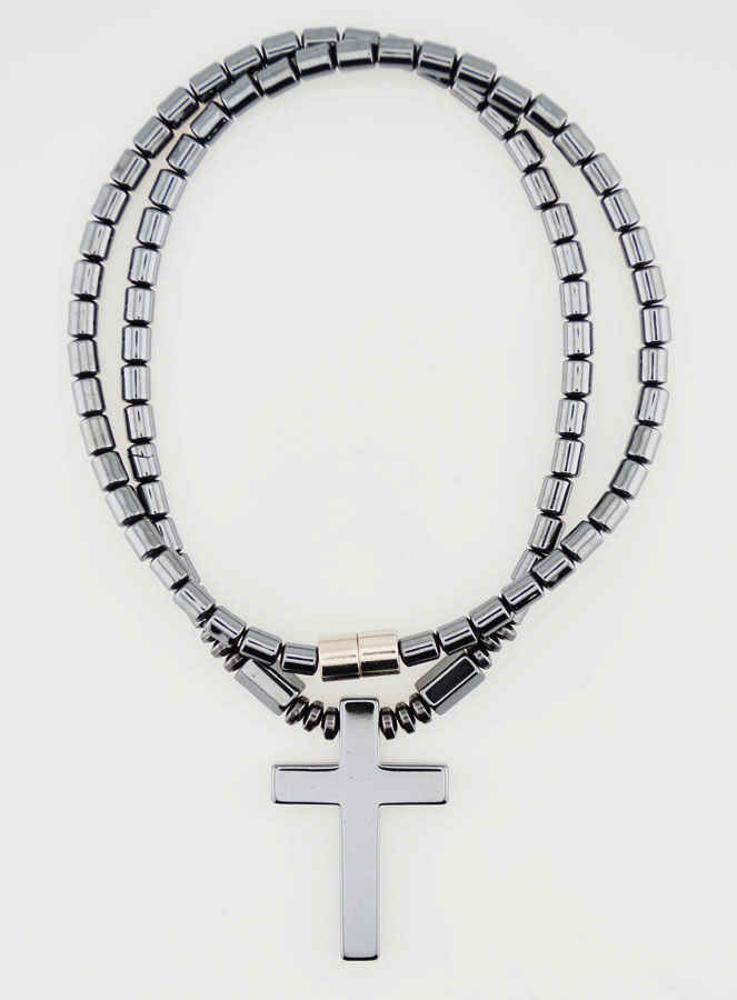 Collier Religieux avec Croix en Hématite - 45cm (pic 1)