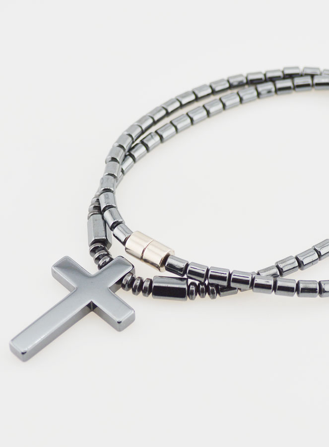 Collier Religieux avec Croix en Hématite - 45cm (pic 3)