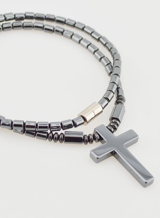 Collier Religieux avec Croix en Hématite - 45cm (pic 4)