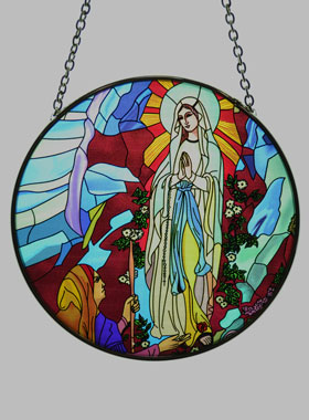 Icône Vitrail en Verre de Notre Dame de Lourdes - 12cm (pic 1)