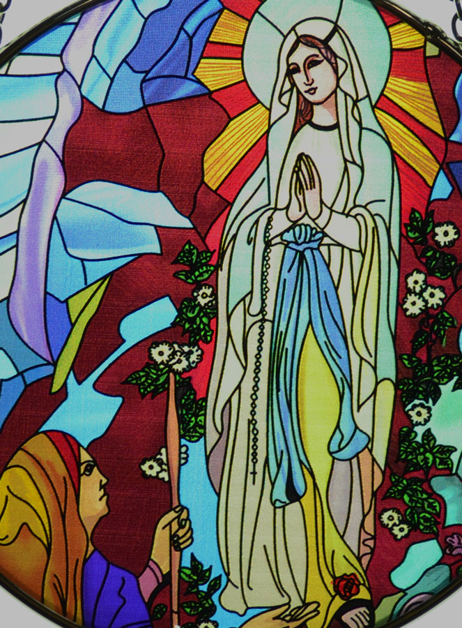 Icône Vitrail en Verre de Notre Dame de Lourdes - 12cm (pic 3)
