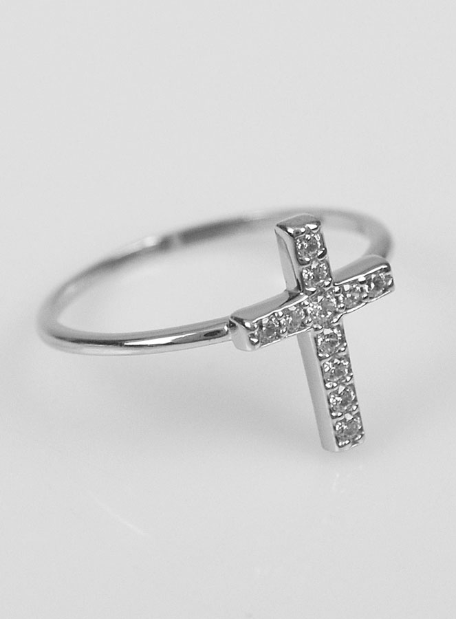 Bague Croix & Diamants - Argent Rhodié - Taille 48 (pic 3)