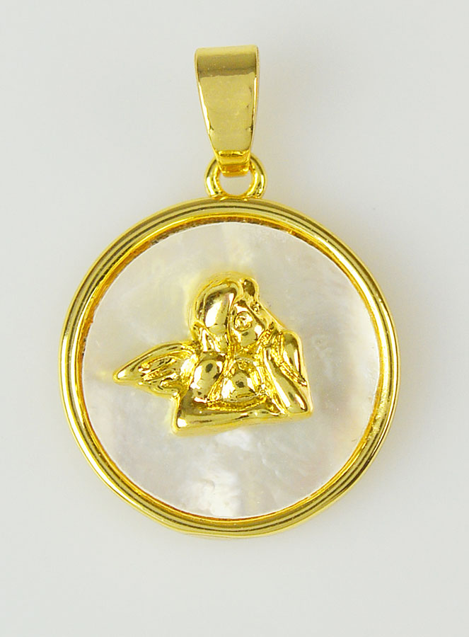 Médaille Ange Gardien en Laiton Doré & Nacre - 10mm (pic 1)