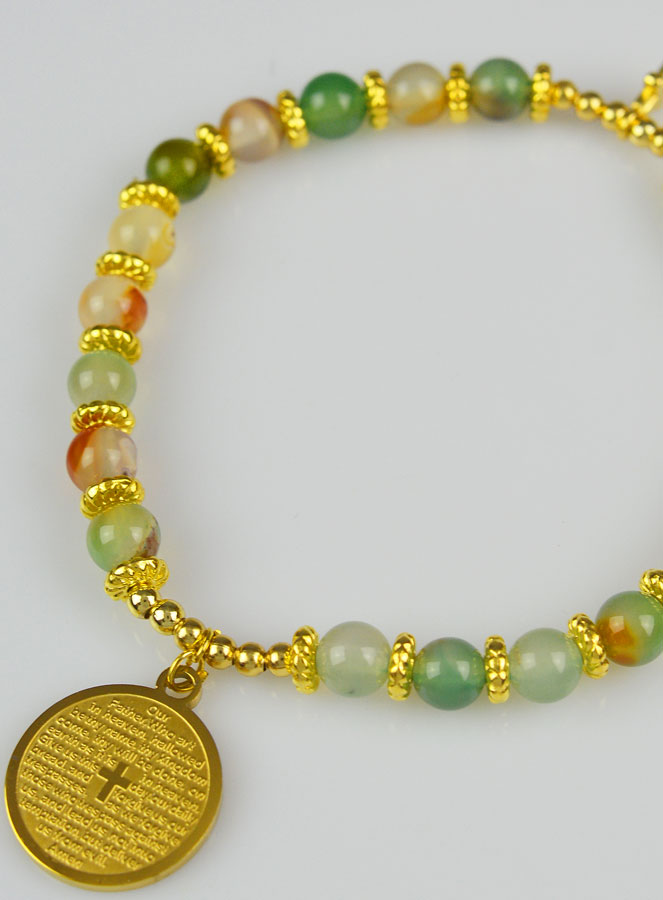 Bracelet Religieux en Pierre Naturelle d'Agate & Notre Père (pic 4)