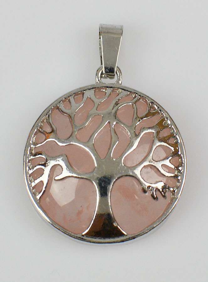 Pendentif Arbre de Vie en Pierre de Quartz Rose - 25mm (pic 1)