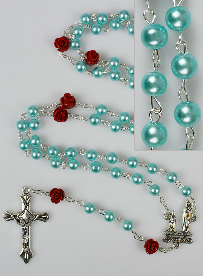Chapelet Collier Mode en Perles Nacre Turquoise sur Chaîne (pic 1)