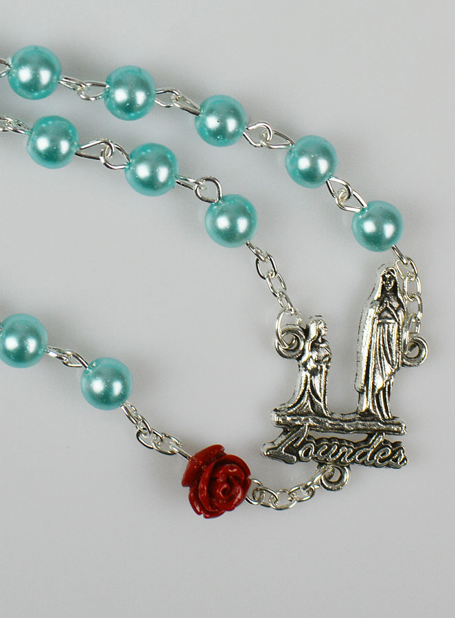 Chapelet Collier Mode en Perles Nacre Turquoise sur Chaîne (pic 2)
