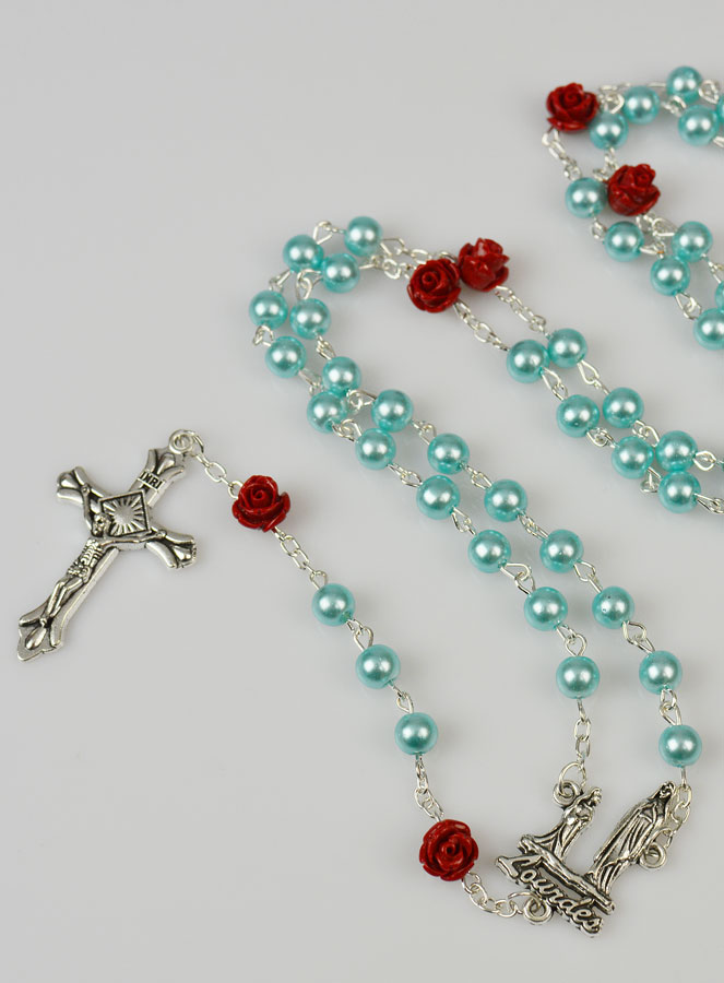 Chapelet Collier Mode en Perles Nacre Turquoise sur Chaîne (pic 4)