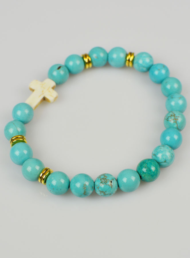 Bracelet Croix en Pierre Naturelle - Turquoise 8mm (pic 3)
