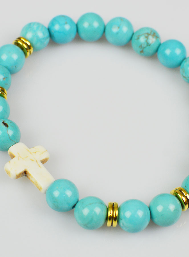 Bracelet Croix en Pierre Naturelle - Turquoise 8mm (pic 4)
