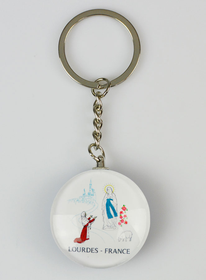 Porte-clés Double Face Rond -  Miraculeuse &  Lourdes (pic 1)