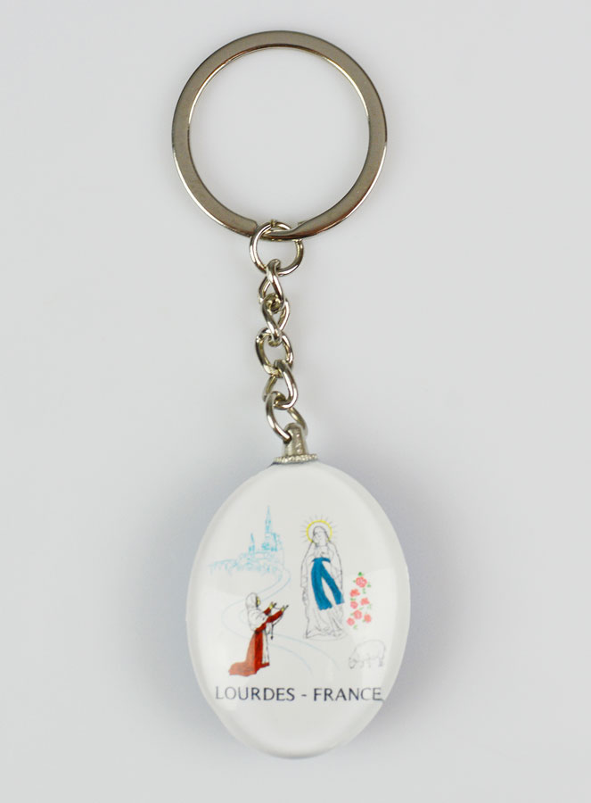 Porte-clés Double Face Ovale -  Miraculeuse & Lourdes (pic 1)